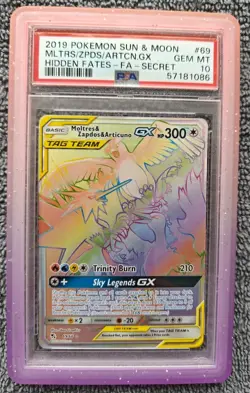 2019 Pokemon Moltres Zapdos Articuno GX Secret Rare 69/68 Hidden Fates PSA 10 - Image 1