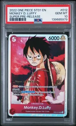 2022 ONE PIECE ST01-012 MONKEY D. LUFFY SUPER PRE-RELEASE PSA 10 GEM MINT - Image 1