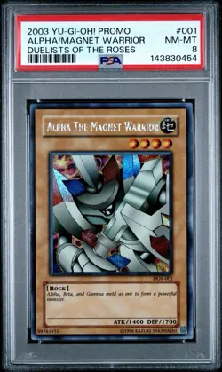 2003 Yu-Gi-Oh! Alpha the Magnet Warrior Duelist of Roses DOR Secret Rare PSA 8 - Image 1