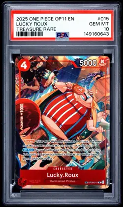 2025 ONE PIECE OP11-A FIST OF DIVINE SPEED #015 LUCKY ROUX TREASURE RARE PSA 10 - Image 1