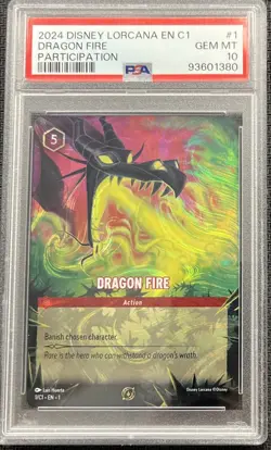 2024 Disney Lorcana EN C1 Dragon Fire Participation PSA 10 - Image 1