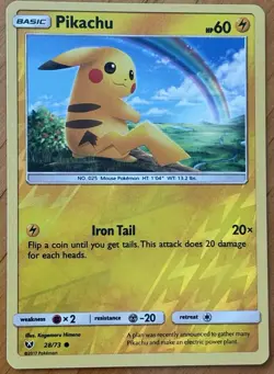2017 POKEMON TCG SHINING LEGENDS PIKACHU REVERSE HOLO CARD 28/73 HP60 - Image 1