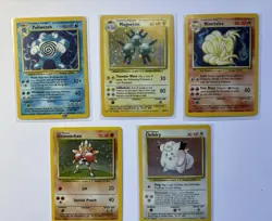 5 Pokemon Cards Holo Hitmonchan Ninetales Magneton Clefairy Poliwrath - Image 1