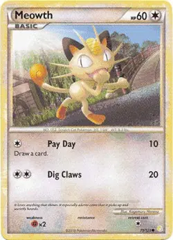 Pokemon HeartGold SoulSilver Card 75/123 Meowth - Image 1