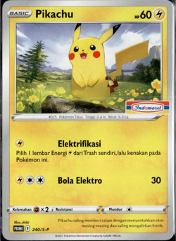HP - Pokemon 2021 Indonesia Pikachu Promo Card 240/S-P Stamped Indomaret - Image 1