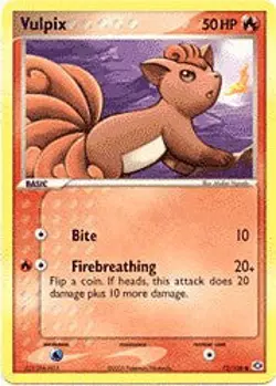 Pokemon EX Emerald 72/106 Card - Vulpix - Image 1