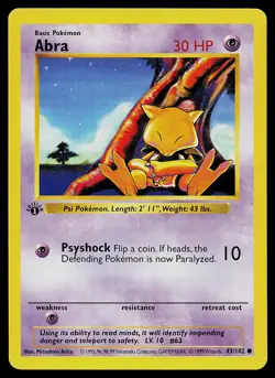 Pokemon Card - Abra Base Set (Shadowless) 43/102 Common 1st Edition - Image 1