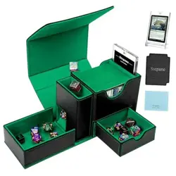 MTG Deck Box for Commander Display with Dice Tower, Fits 100 Double Black/Green - Image 1