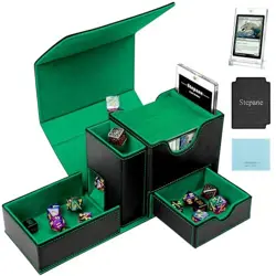 MTG Deck Box for Commander Display with Dice Tower, Fits 100 Double Black/Green - Image 2