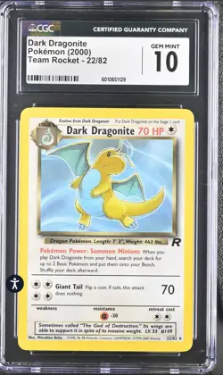 Pokemon Team Rocket 22/82 Dark Dragonite 2000 Rare CGC 10 GEM MINT - Image 2