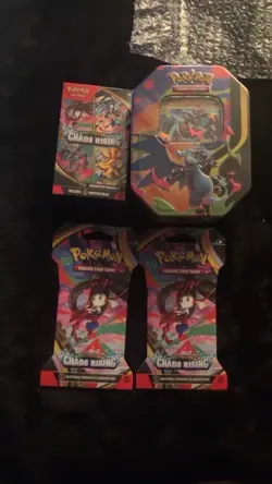 Pokemon TCG Chaos Rising Booster Bundle 6 Packs + Mega Charizard Tin 4 - Image 1