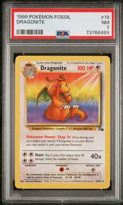 Pokemon TCG Dragonite Fossil 19 Regular Unlimited Rare 1999 PSA 7 NM - Image 1