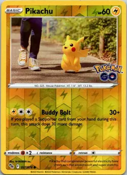 Pikachu (27) Reverse Holofoil Common Pokemon GO #027/078 - Image 1