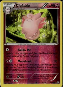 Clefable Uncommon XY Furious Fists 71/111 Fairy Reverse Holo Pokemon Card - Image 1