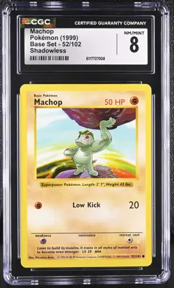 Pokemon Card Machop 52/102 Shadowless Base Set 1999 CGC 8 NM/M - Image 1