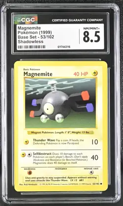Pokemon Card Magnemite 53/102 Shadowless Base Set 1999 CGC 8.5 NM/M+ - Image 1