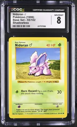 Pokemon Card Nidoran 55/102 Shadowless Base Set 1999 CGC 8 NM/M - Image 1