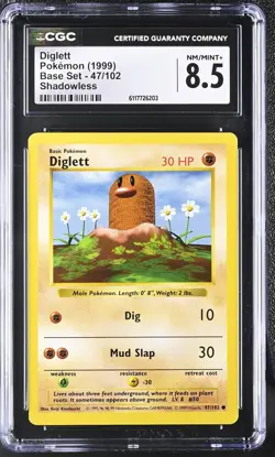 Pokemon Card Diglett 47/102 Shadowless Base Set 1999 CGC 8.5 NM/M+ - Image 1