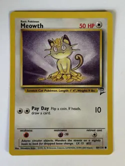 Meowth 080/130 Base Set 2 Common Regular English 50 HP Basic Pay Day 10 - Image 1