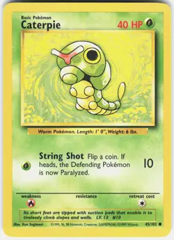 Caterpie 45/102 Common Base Set Unlimited Pokemon Lightly Played - Image 1