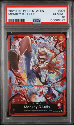 One Piece - ST21-EX Gear 5 Monkey.D.Luffy Red Leader Alt Art ST21-001 PSA 10 - Image 1