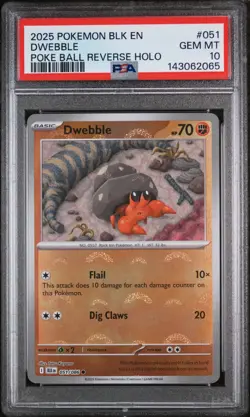 2025 Pokemon Blk En-Black Bolt #051 Dwebble Poke Ball Reverse Holo PSA 10 - Image 1