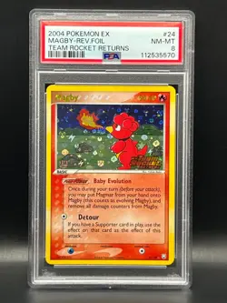 Magby 24/109 Reverse Holo Rare- Pokemon 2004 EX Team Rocket Returns- PSA 8 - Image 1