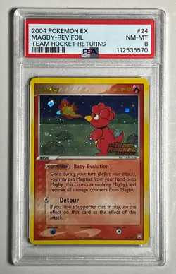 Magby 24/109 Reverse Holo Rare- Pokemon 2004 EX Team Rocket Returns- PSA 8 - Image 3