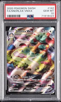 2020 POKEMON SWORD & SHIELD #142 FULL ART/SNORLAX VMAX PSA 10 - Image 1