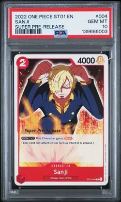 2022 ONE PIECE 004 SANJI SUPER PRE-RELEASE PSA 10 GEM MINT - Image 1