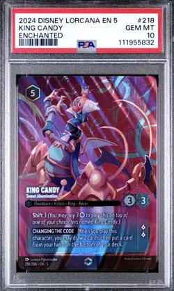 2024 Disney Lorcana EN 5 Enchanted #218 King Candy PSA 10 GEM MINT - Image 1