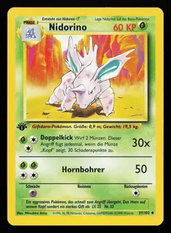 Nidorino 37/102 Uncommon GERMAN 1st Edition Base Set Pokemon Card - Image 1