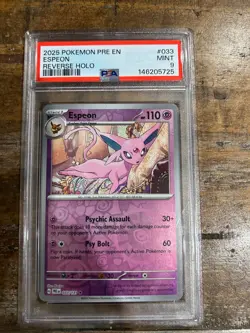 POKEMON 2025 Prismatic Evolutions ESPEON #033 Reverse Holo PSA 9 Mint RARE 3 - Image 1