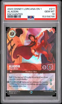 2023 DISNEY LORCANA EN 1-THE FIRST CHAPTER #211 ALADDIN - HEROIC OUTLAW PSA 10 - Image 1