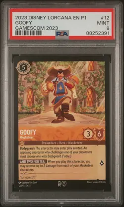 2023 Disney Lorcana EN P1 Goofy Muskateer Gamescom Promo #12 PSA 9 Gem Mint MT - Image 1