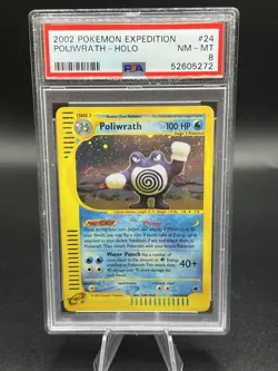 2002 POKEMON EXPEDITION #24 POLIWRATH-HOLO PSA 8 SWIRL - Image 1
