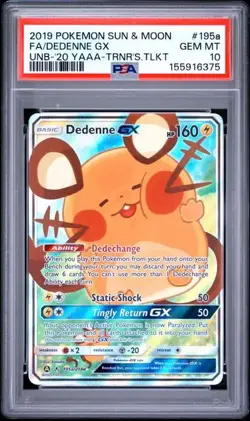 PSA 10 DEDENNE GX 195a UNBROKEN BONDS SUN & MOON POKEMON GEM MINT - Image 1