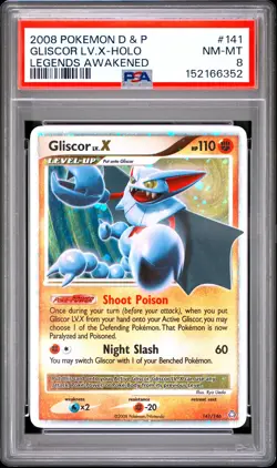 2008 POKEMON DIAMOND & PEARL LEGENDS AWAKENED #141 GLISCOR LV.X-HOLO PSA 8 - Image 1