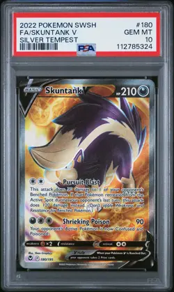 2022 POKEMON SWORD & SHIELD SILVER TEMPEST #180 FULL ART/SKUNTANK V PSA 10 - Image 1