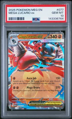 2025 POKEMON MEG EN-MEGA EVOLUTION #077 MEGA LUCARIO EX PSA 10 - Image 1