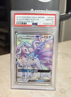 2019 Pokemon Hidden Fates Alolan Ninetales GX Full Art #SV53 PSA 10 GEM MINT - Image 1