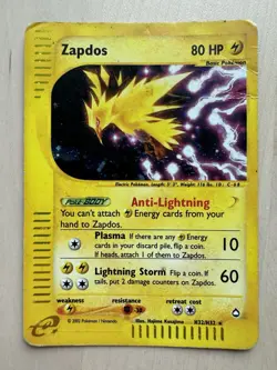 Pokemon TCG Zapdos Aquapolis Holo Rare H32/H32 80 HP ENG 2002 - Image 1