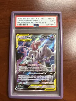 2019 POKEMON MEWTWO & MEW GX SM191 TAG TEAM TIN PROMO HOLO FOIL PSA 9 S1 - Image 1