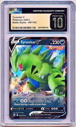 Pokemon Sword & Shield Battle Styles Tyranitar V #097 CGC 10 PRISTINE - POP 16 - Image 1
