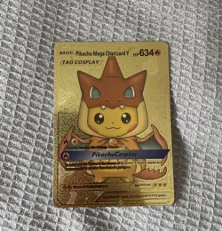 Pikachu Mega Charizard Y Tag Cosplay Gold Foil Pokemon Card NEW - Image 1