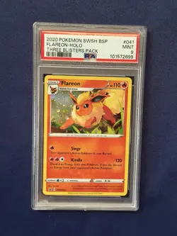 PSA 9 MINT Flareon SWSH041 Sword & Shield Promo Card Cosmos Holo Three Blisters - Image 1