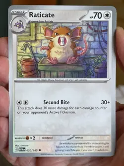 POKEMON RATICATE 020/165 UNCOMMON (NON HOLO) SCARLET & VIOLET 151 NM CARD - Image 1