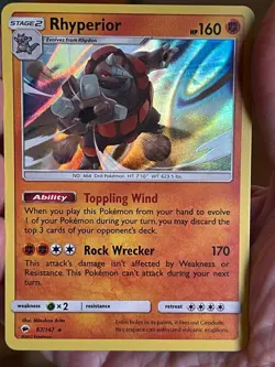 POKEMON RHYPERIOR 67/147 RARE HOLOFOIL BURNING SHADOWS NM CARD - Image 1
