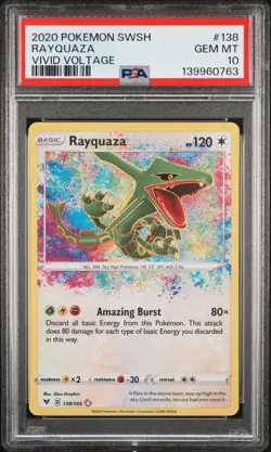 2020 POKEMON SWORD & SHIELD VIVID VOLTAGE #138 RAYQUAZA PSA 10 - Image 1