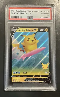 PSA 10 Surfing Pikachu V 008/025 Pokemon Celebrations Holo PSA 10 - Image 1
